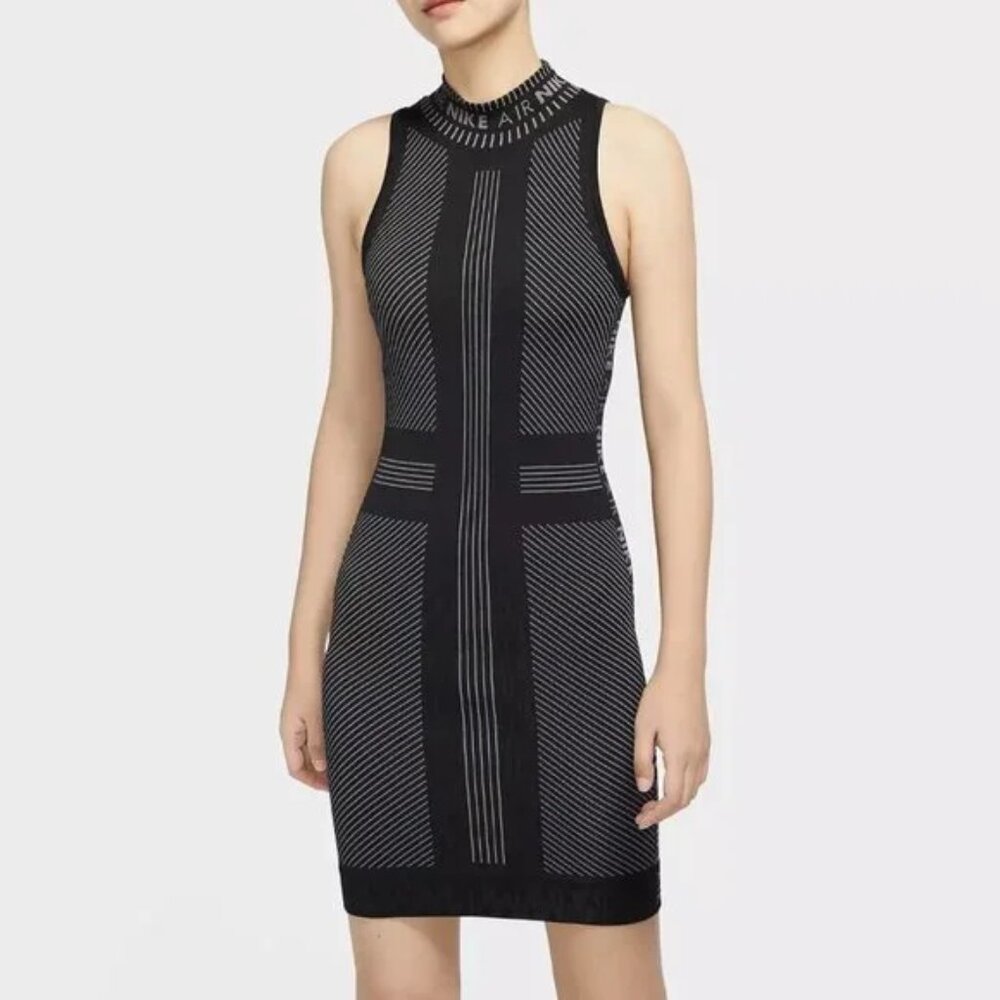 NIKE AIR Like New Sleeveless Bodycon Dress Sz SMALL black gray LOGO A REAL GEM !